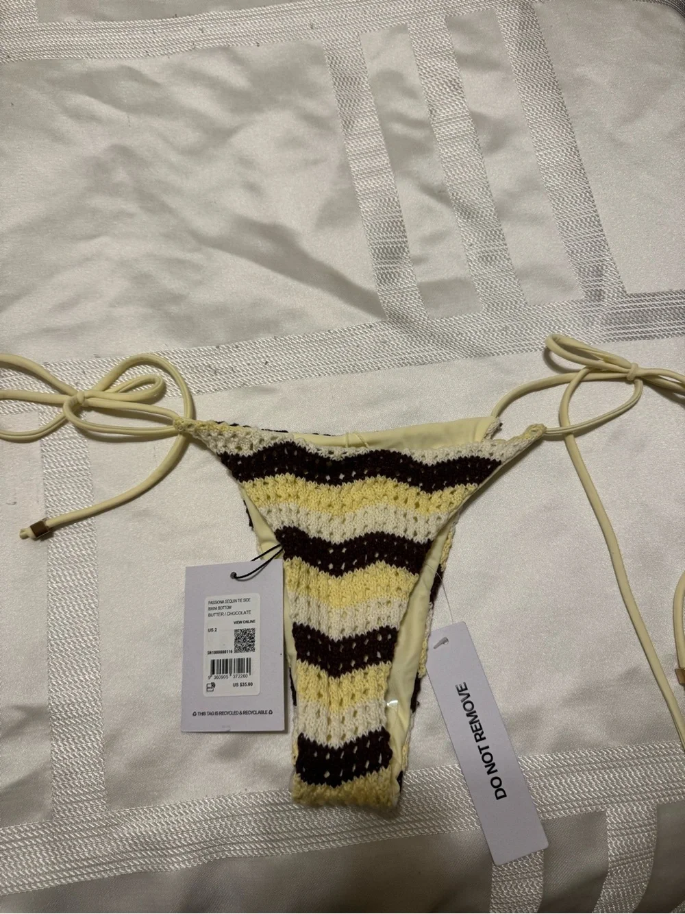 Princess Polly Passiona Tie Side Bikini Bottom – Butter/Chocolate | Size 2 | NWT